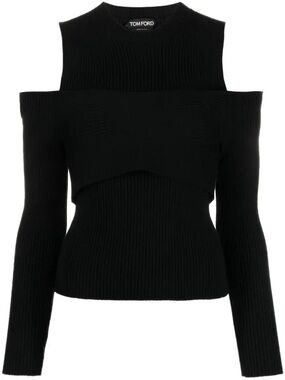 New Tom Ford Black Off-the-Shoulder Ribbed Knit Set size Medium